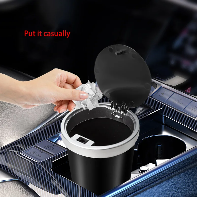 Waterproof Car Trash Can With Lid - カップホルダー用 収納コンパクト 漏れ防止 ミニ車用ゴミ箱 簡単に押せるポップアップ蓋付き 耐久性のある臭気遮断