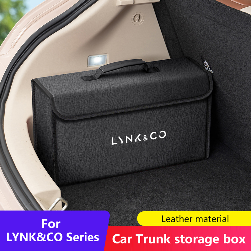 Car Trunk Organizer Foldable Storage Box - 車用レザー製トランク収納ボックス 折りたたみ式 カーボンファイバー LYNK&CO 01 02