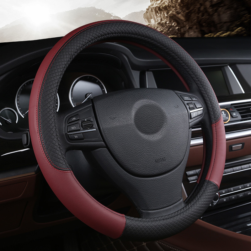 Car Steering Wheel Cover Anti Slip Breathable - 革車のステアリングホイールカバー 37 センチメートル-38 センチメートル車のスタイリングインテリアアクセサリースポーツ自動車ステアリングホイールカバー抗スリップユニバーサル