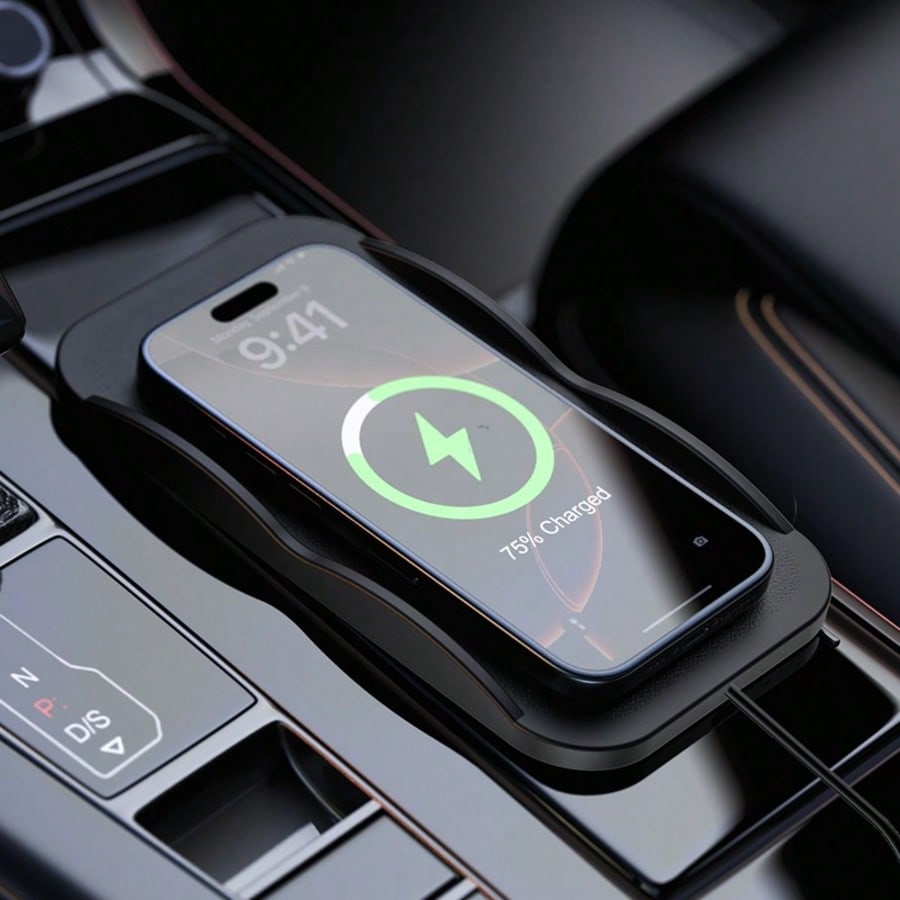 Wireless Car Charger Mount Fast Charging - タフディウール製、一体成型シリコン製、正方形デザインのUSBインターフェース搭載ワイヤレスカーチャージャー。15Wの急速充電に対応し、75cmのケーブルが付属。iPhone 16、15、15 Pro Max、14、13、12、X、Samsung S24、S23など、様々なデバイスに対応する汎用ワイヤレス充電パッド。