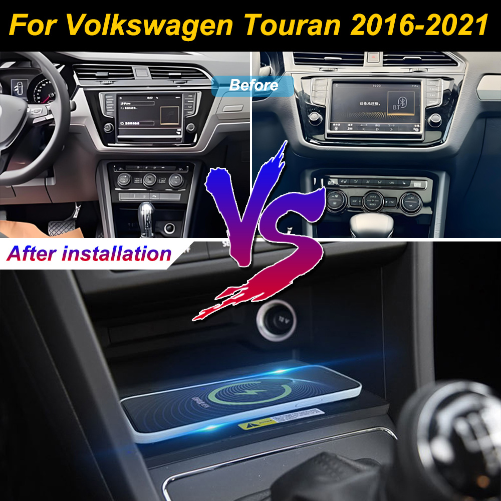 Wireless Car Charger Mount Fast Charging - 2 Din フォルクスワーゲン トゥーラン 2016-2021 車用ワイヤレス携帯電話充電器センターコンソールストレージ