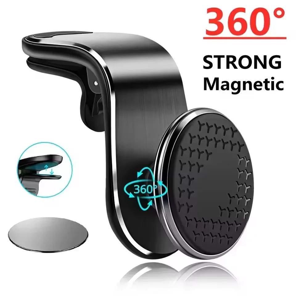 Magnetic Phone Holder For Car Vent - 磁石式の車載用スマートフォンホルダー。エアコン吹き出し口に取り付け可能。GPS対応。iPhone、Samsung、Xiaomiなどのスマートフォンに対応。車内用スタンド。