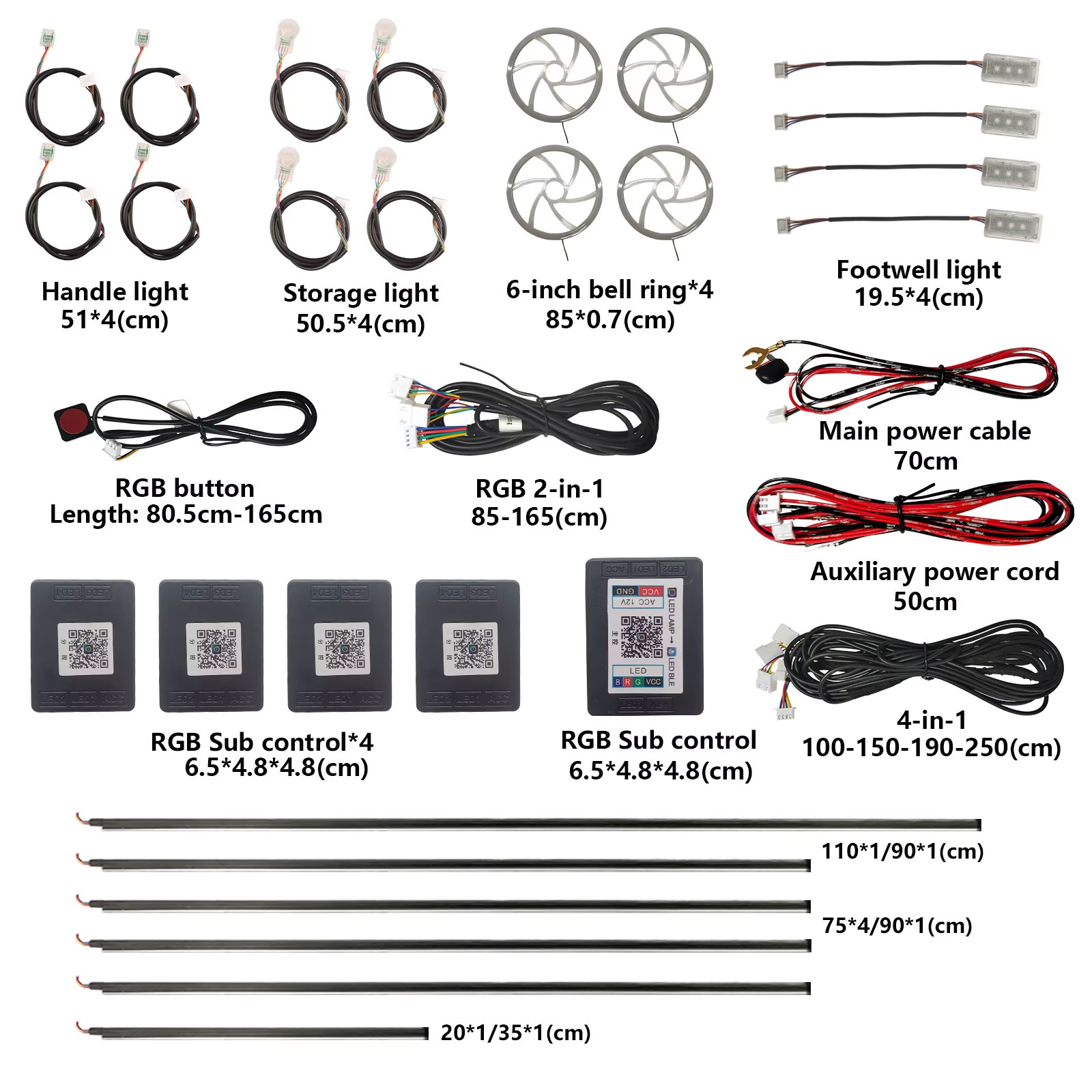 Led Ambient Interior Car Lights App Control - アンビエントライトアプリ用ユニバーサルカーモデルカット可能ルーズパーツHC RGBインテリアストリップス呼吸照明キットコントロールLEDストリップス