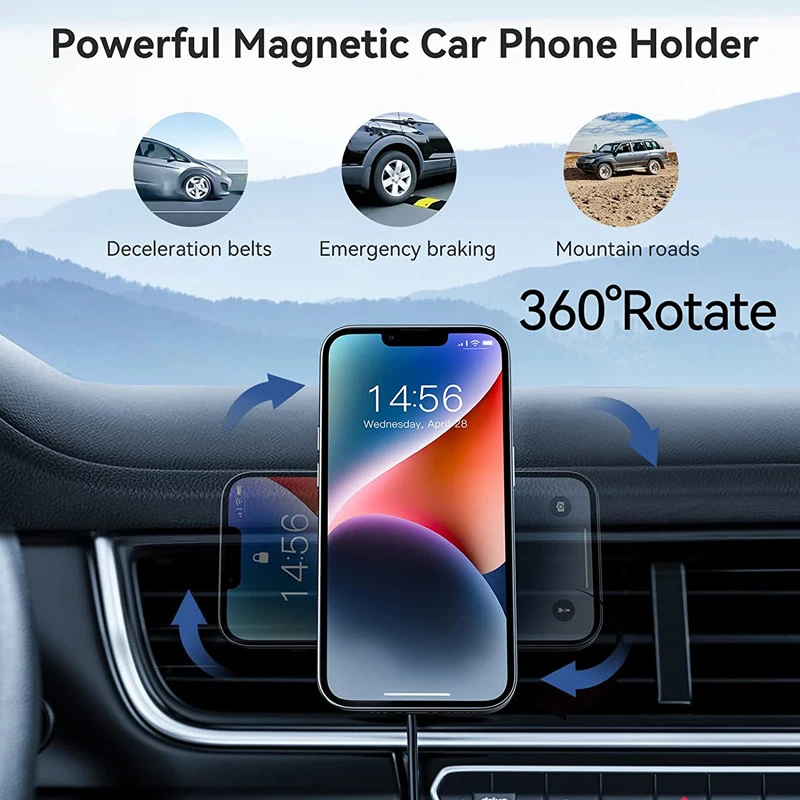iPhone用、MagSafe対応、車載用磁石式ワイヤレス充 - Wireless Car Charger Mount Fast Charging のレビューと価格