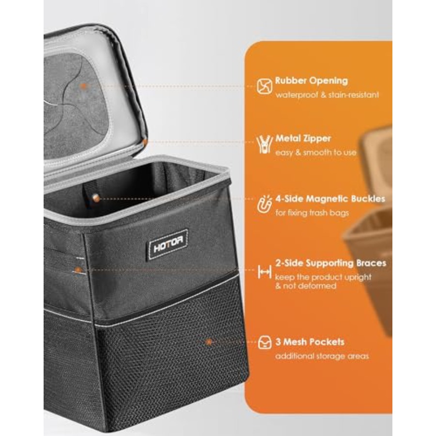 蓋と収納ポケット付き車用ゴミ箱 - 100%漏れ防止オーガナ - Waterproof Car Trash Can With Lid のレビューと価格