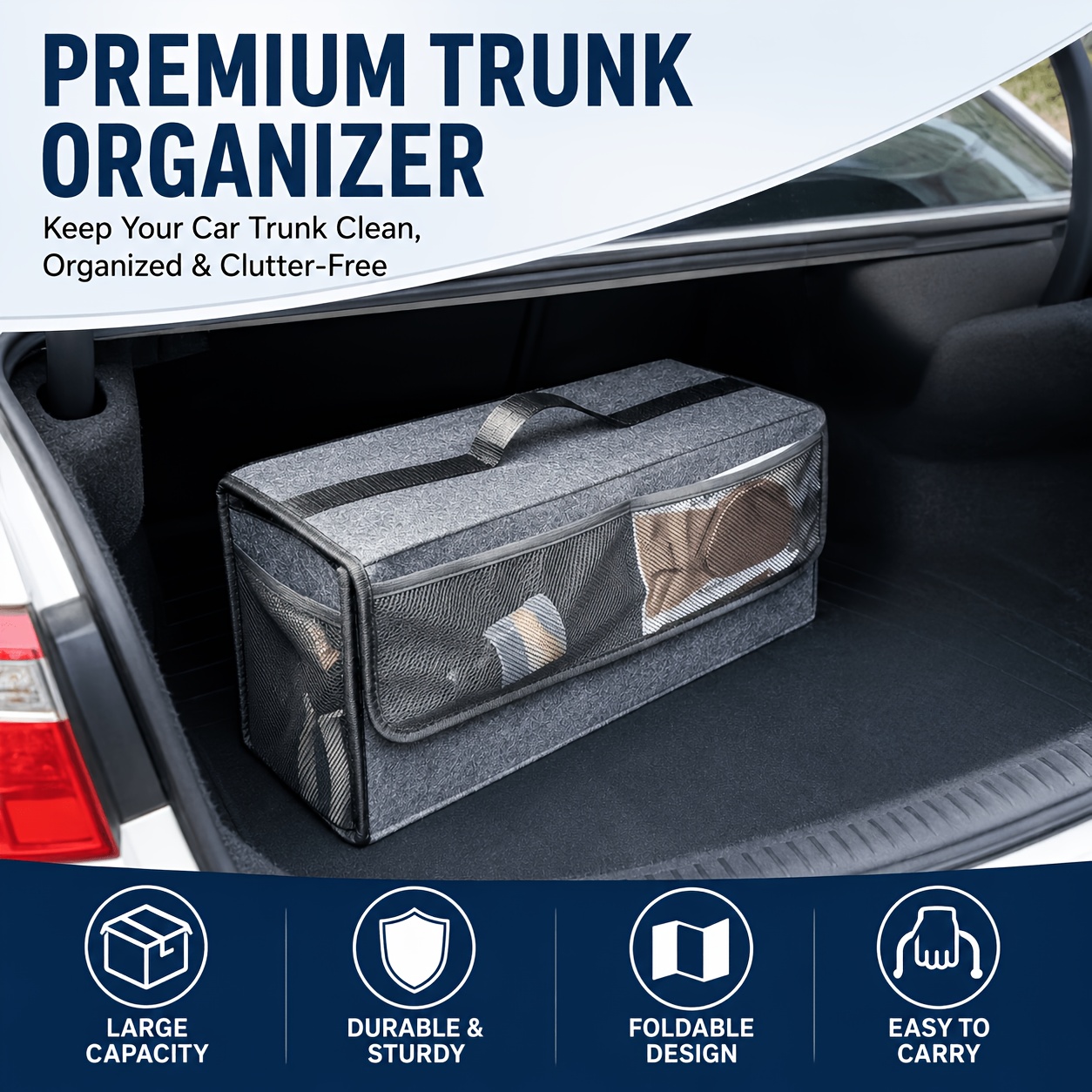 フェルト製カートランクオーガナイザー（外側ポケット4つ付き） - Car Trunk Organizer Foldable Storage Box のレビューと価格