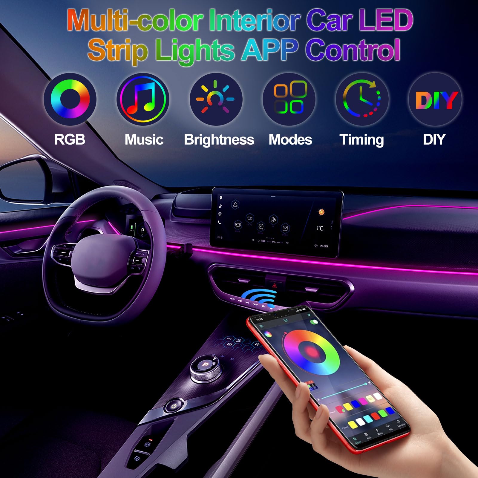 DIYフレキシブルネオンライト 12V RGB LEDストリ - Led Ambient Interior Car Lights App Control のレビューと価格