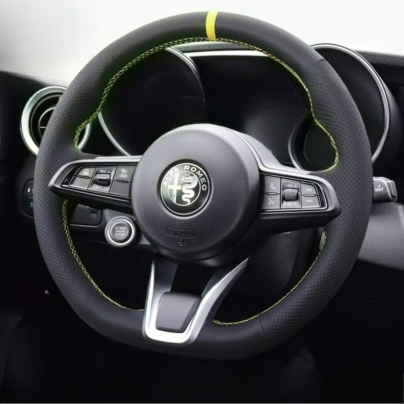 手縫いリノベーション滑り止め耐摩耗性ブラックレザーカーステア - Car Steering Wheel Cover Anti Slip Breathable のレビューと価格